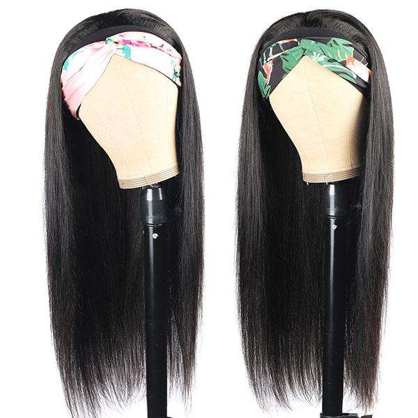 Amoy Virgin Hair Straight Human Hair Headband Wigs--NO GEL NO SEW IN For beginners, buy one get one free headband