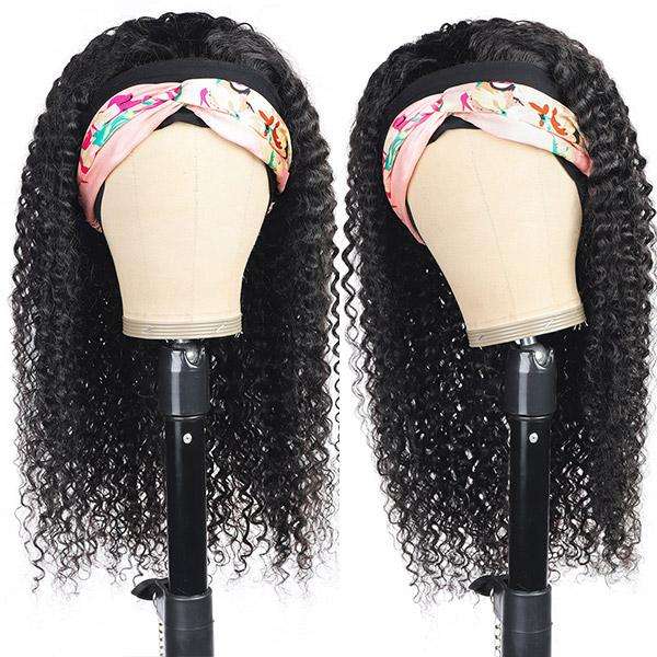 Amoy Virgin Hair Kinky Curly Human Hair Headband Wigs--NO GEL NO SEW IN For beginners, buy one get one free  headband wigs virgin hair