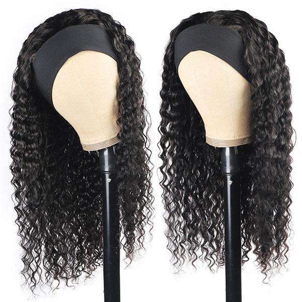 Amoy Virgin Hair Deep wave Human Hair Headband Wigs--NO GEL NO SEW IN For beginners, buy one get one free headband