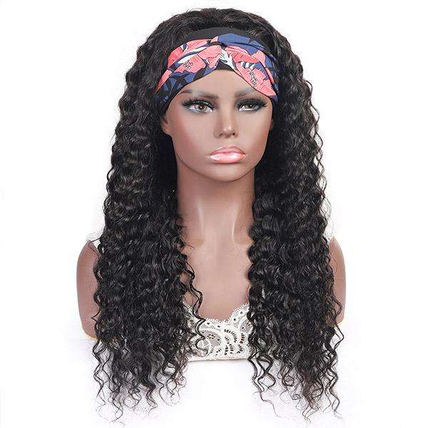 Amoy Virgin Hair Deep wave Human Hair Headband Wigs--NO GEL NO SEW IN For beginners, buy one get one free headband