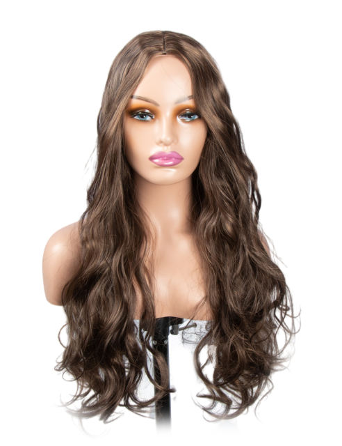 Amoy Virgin Hair Brown Color Machine Made Body Wave Synthetic wigs-- Around 26 Inches Long