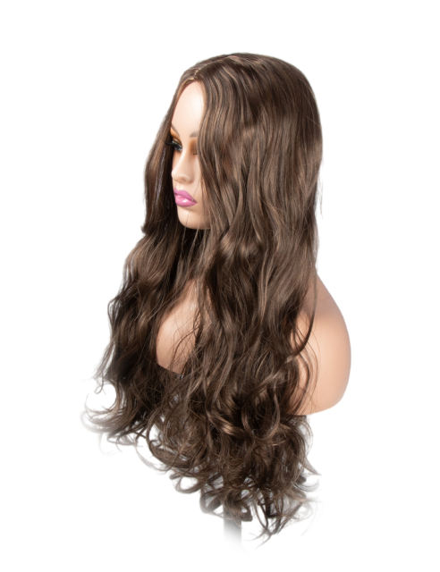 Amoy Virgin Hair Brown Color Machine Made Body Wave Synthetic wigs-- Around 26 Inches Long
