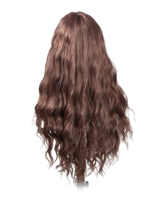 Amoy Virgin Hair Rose Brown With Bangs Machine Made Nature Wave Synthetic wigs-- Around 26 Inches Long