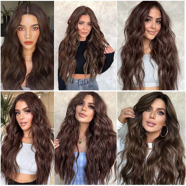 Amoy Virgin Hair Brown Color Machine Made Body Wave Synthetic wigs-- Around 26 Inches Long