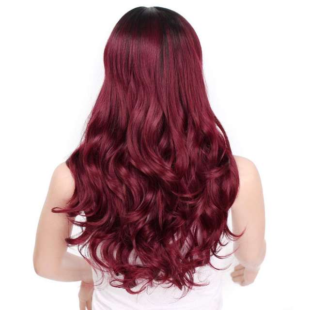 Amoy Virgin Hair Ombre Red Machine Made Body Wave Synthetic wigs-- Around 26 Inches Long