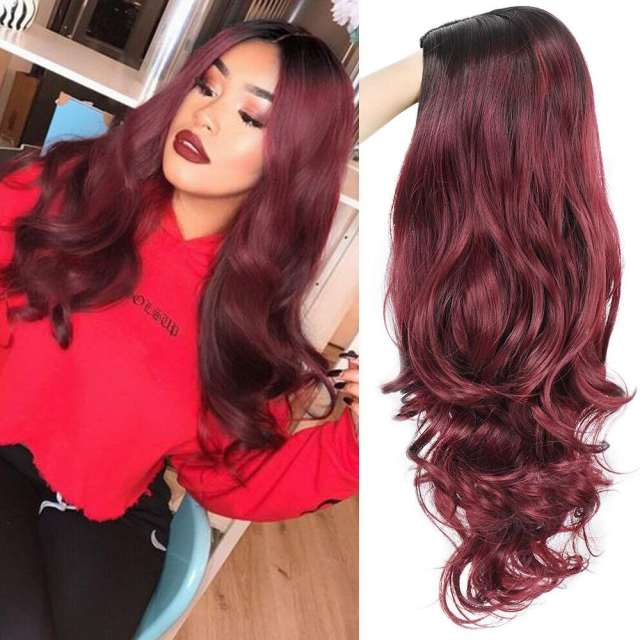 Amoy Virgin Hair Ombre Red Machine Made Body Wave Synthetic wigs-- Around 26 Inches Long
