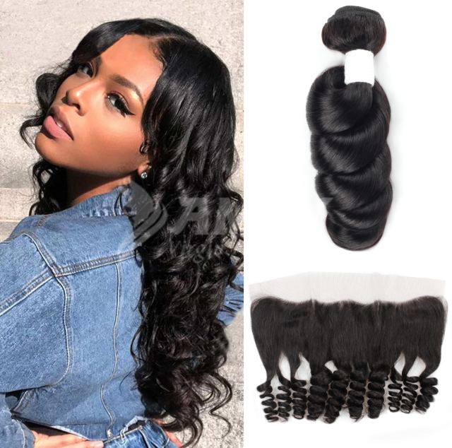 Amoy Virgin Hair Loose wave 8A Remy Hair 3 Bundles with 13*4 Lace Frontal