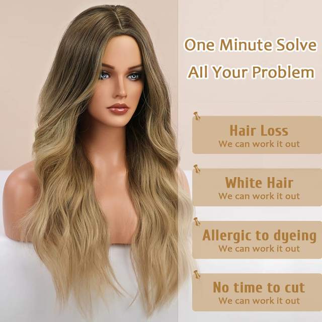 Amoy Virgin Hair Ombre Dark Ashy Blonde Machine Made Body Wave Synthetic wigs-- Around 26 Inches Long