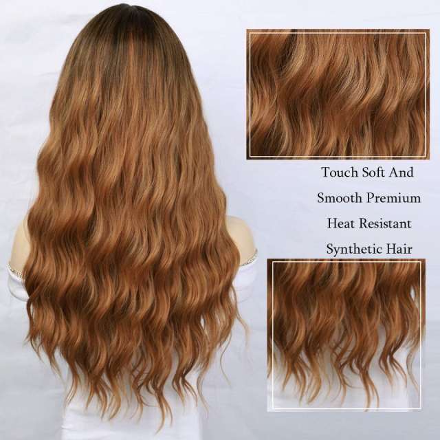 Amoy Virgin Hair Ombre Brown With Bangs Machine Made Nature Wave Synthetic wigs-- Around 26 Inches Long