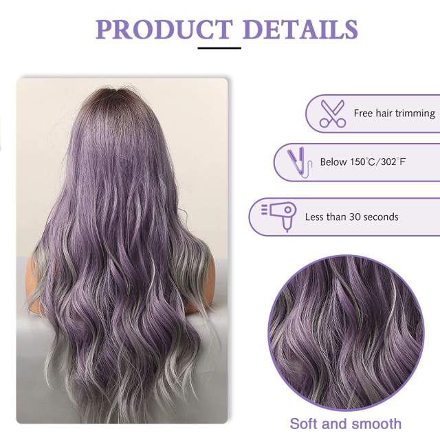 Amoy Virgin Hair Ombre Purple Machine Made Body Wave Synthetic wigs-- Around 26 Inches Long