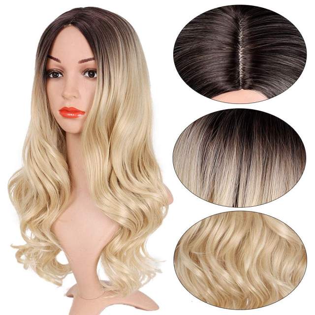 Amoy Virgin Hair Ombre Blonde Machine Made Body Wave Synthetic wigs-- Around 26 Inches Long