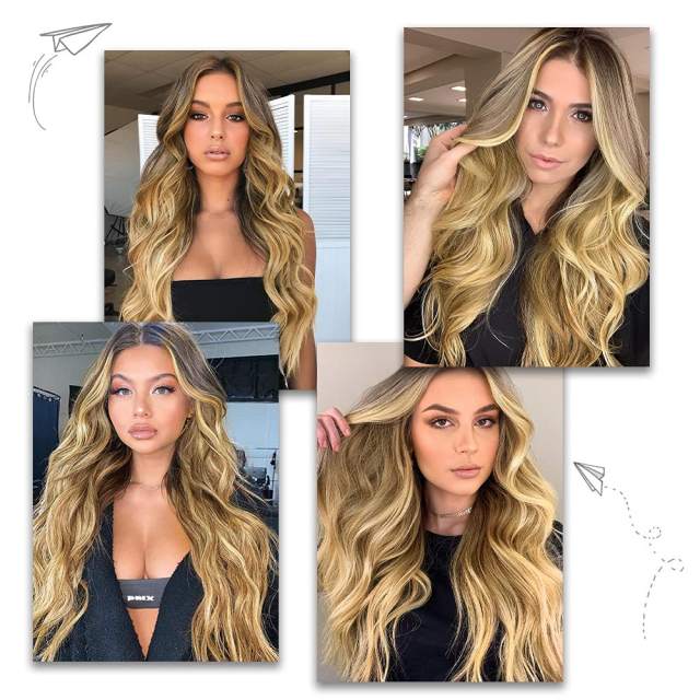 Amoy Virgin Hair Ombre Dark Ashy Blonde Machine Made Body Wave Synthetic wigs-- Around 26 Inches Long