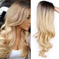 Amoy Virgin Hair Ombre Blonde Machine Made Body Wave Synthetic wigs-- Around 26 Inches Long