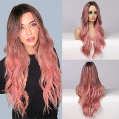 Amoy Virgin Hair Ombre Pink Machine Made Body Wave Synthetic wigs-- Around 26 Inches Long