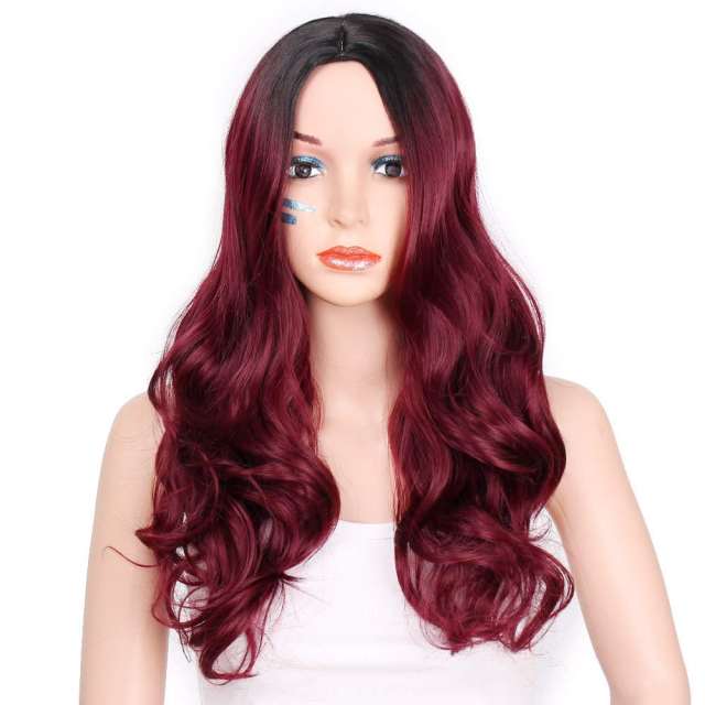 Amoy Virgin Hair Ombre Red Machine Made Body Wave Synthetic wigs-- Around 26 Inches Long