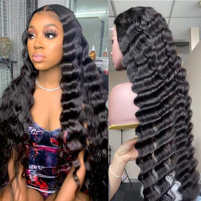 Amoy Virgin Hair T Part Natural Black Hairline Loose Deep Human Hair Lace Wigs