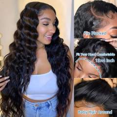 Amoy Virgin Hair 13*6 Natural Black Hairline Loose Deep Human Hair Lace Front Wigs