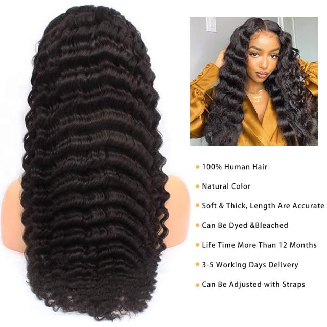 Amoy Virgin Hair 5*5 Natural Black Hairline Loose Deep Human Hair Lace Front Wigs