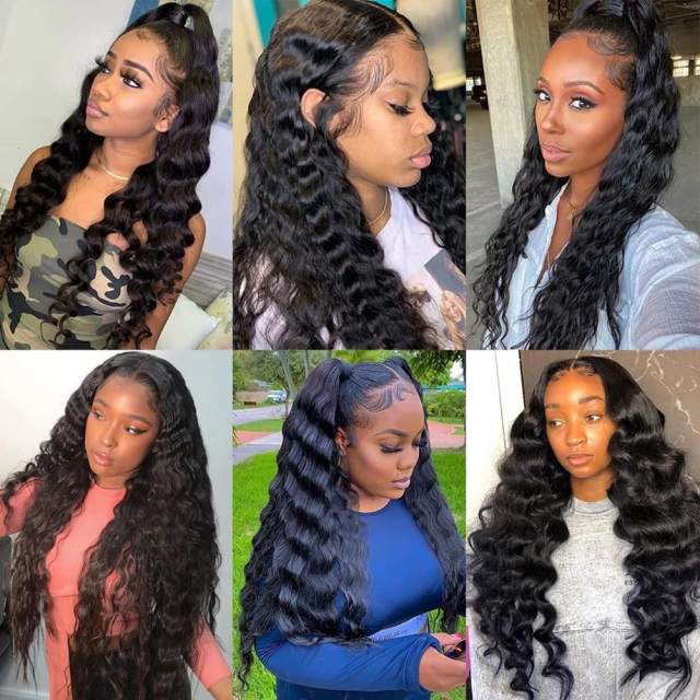 Amoy Virgin Hair 13*4 Natural Black Hairline Loose Deep Human Hair Lace Front Wigs