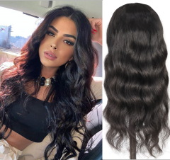 Amoy Virgin Hair T Part Natural Black Hairline body wave Human Hair Lace Wigs