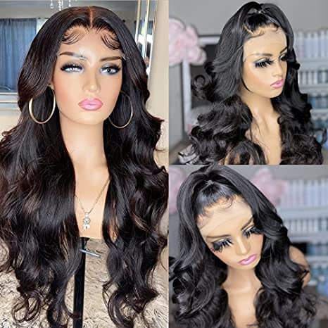 Amoy Virgin Hair 13*4 Natural Black Hairline Body Wave Human Hair Lace Front Wigs