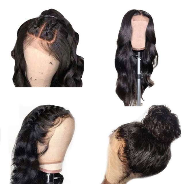 Amoy Virgin Hair 13*4 Natural Black Hairline Body Wave Human Hair Lace Front Wigs