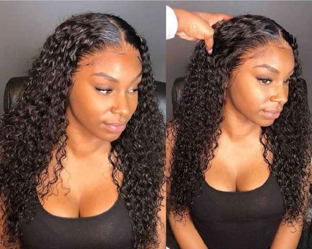 Amoy Virgin Hair 5*5 Natural Black Hairline Kinky Curly Human Hair Lace Front Wigs