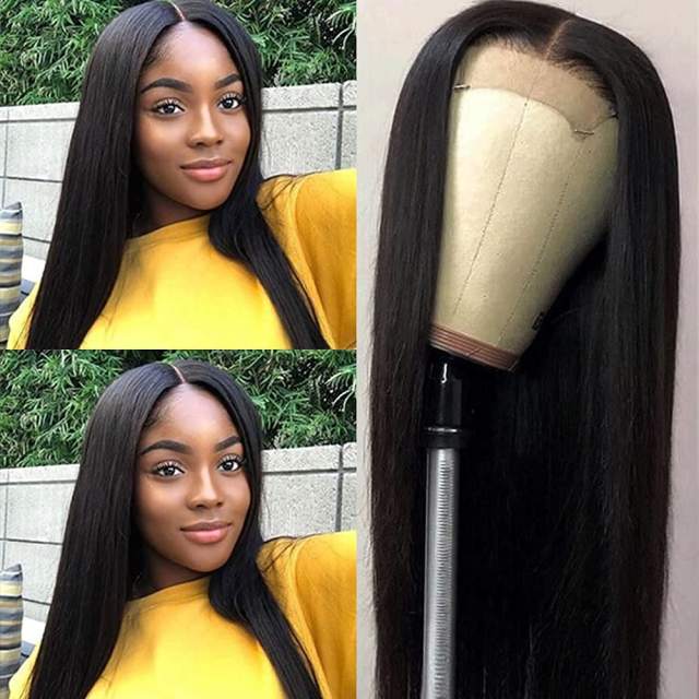 Amoy Virgin Hair 5*5 Natural Black Hairline Straight Human Hair Lace Front Wigs