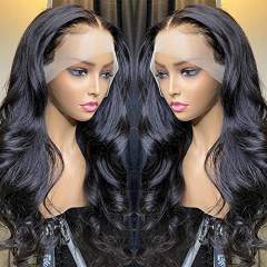 Amoy Virgin Hair 13*6 Natural Black Hairline Body Wave Human Hair Lace Front Wigs