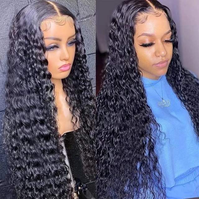 Amoy Virgin Hair 13*6 Natural Black Hairline Water Wave Human Hair Lace Front Wigs