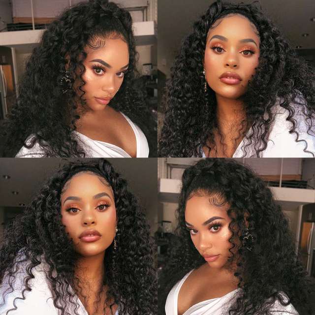 Amoy Virgin Hair 5*5 Natural Black Hairline Kinky Curly Human Hair Lace Front Wigs
