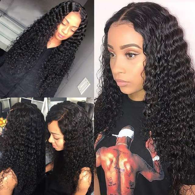 Amoy Virgin Hair 5*5 Natural Black Hairline Deep Wave Human Hair Lace Front Wigs