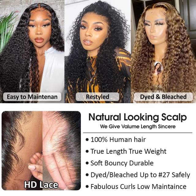 Amoy Virgin Hair 13*4 Natural Black Hairline Kinky Curly Human Hair Lace Front Wigs