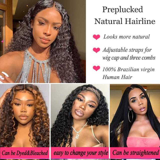 Amoy Virgin Hair T part Part Natural Black Hairline Water Wave Human Hair Lace Wigs