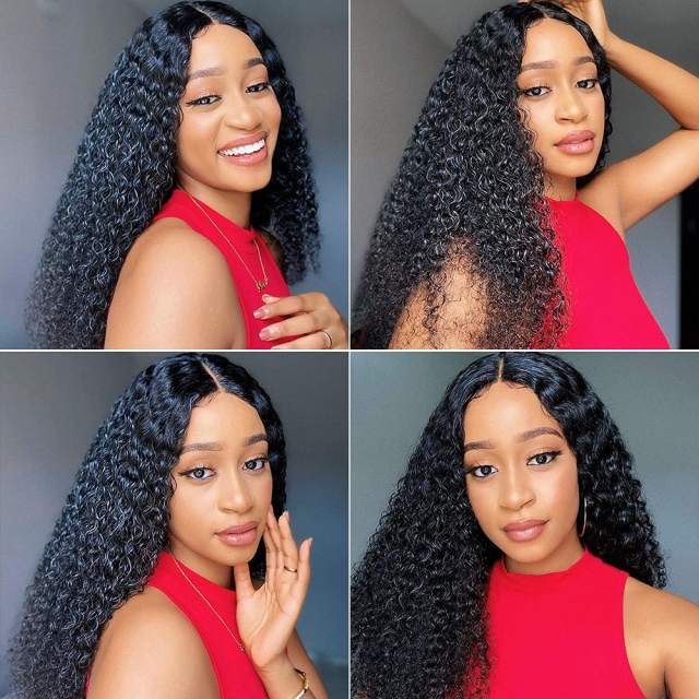 Amoy Virgin Hair 13*6 Natural Black Hairline Kinky Curly Human Hair Lace Front Wigs