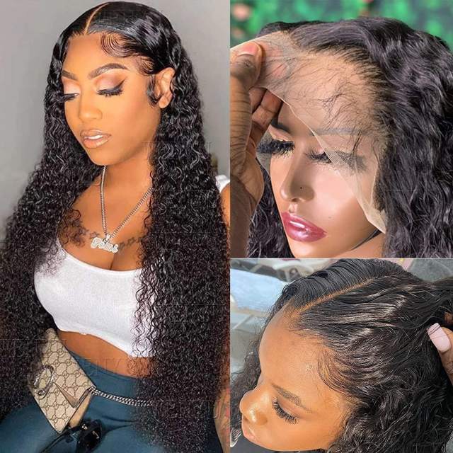 Amoy Virgin Hair 13*6 Natural Black Hairline Kinky Curly Human Hair Lace Front Wigs