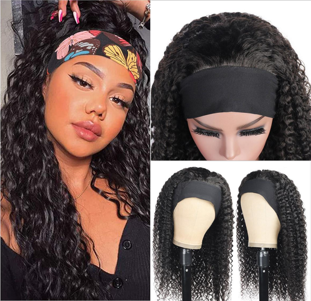 Amoy Virgin Hair Kinky Curly Human Hair Headband Wigs--NO GEL NO SEW IN For beginners, buy one get one free  headband wigs virgin hair