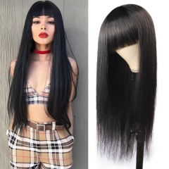 【Amoy Virgin Hair】 Natural Color  Machine Made Long Straight Virgin Hair Wigs 130%-180% Density