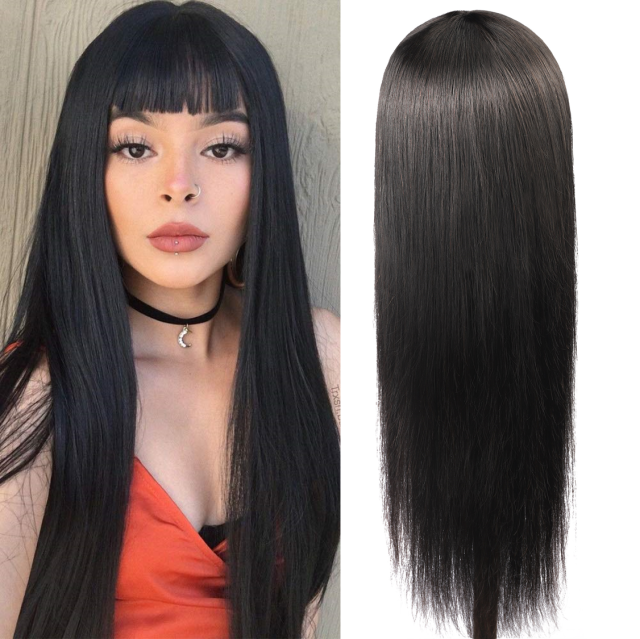 【Amoy Virgin Hair】 Natural Color  Machine Made Long Straight Virgin Hair Wigs 130%-180% Density