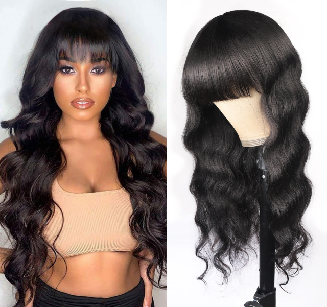 【Amoy Virgin Hair】 Natural Color  Machine Made Long Body Wave Virgin Hair Wigs 130%-180% Density