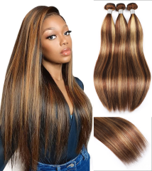 Amoy Virgin Hair 3pcs Remy P4/27-Highlight Honey Blond Straight Hair Bundles