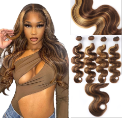 Amoy Virgin Hair 4pcs Remy P4/27-Highlight Honey Blond Body Wave Hair Bundles