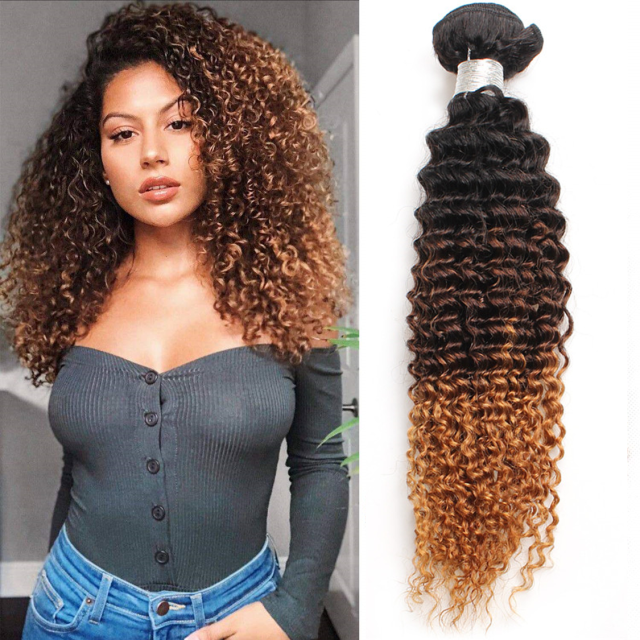 Amoy Virgin Hair 4pcs Remy Ombre 3tone Kinky Curly Hair 4 Bundles