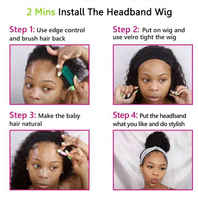 Amoy Virgin Hair Straight Human Hair Headband Wigs--NO GEL NO SEW IN For beginners, buy one get one free headband