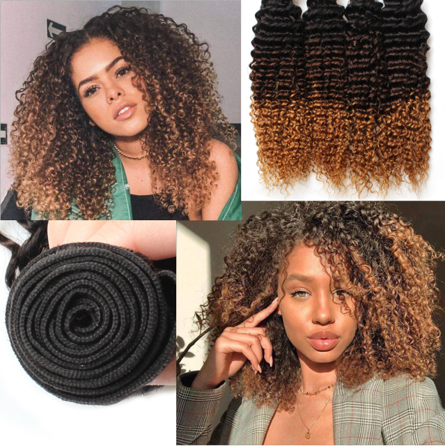 Amoy Virgin Hair 3pcs Remy Ombre 3tone Kinky Curly Hair 3 Bundles