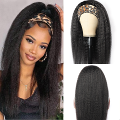 Amoy Virgin Hair Yaki Straight Human Hair Headband Wigs--NO GEL NO SEW IN For beginners, buy one get one free headband