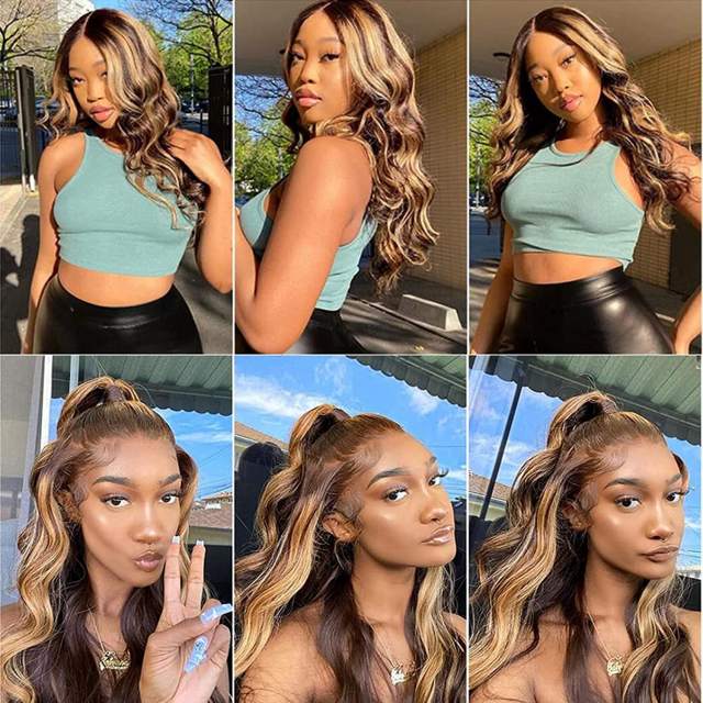 Amoy Virgin Hair 4pcs Remy P4/27-Highlight Honey Blond Straight Hair Bundles