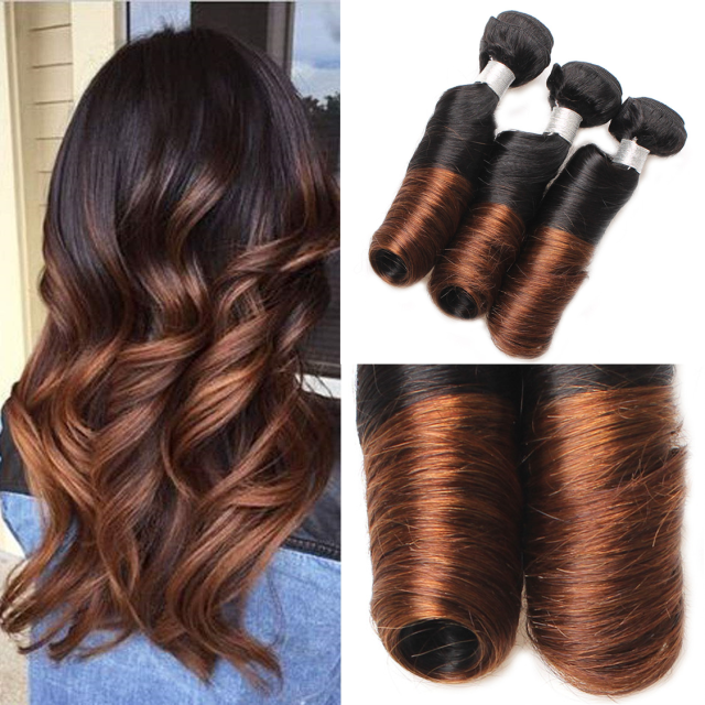 Amoy Virgin Hair 4pcs Remy Ombre T4 Spring curly Hair Bundles