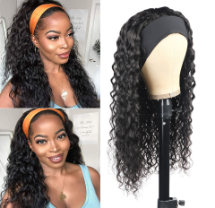 Amoy Virgin Hair Water wave Human Hair Headband Wigs--NO GEL NO SEW IN For beginners, buy one get one free headband