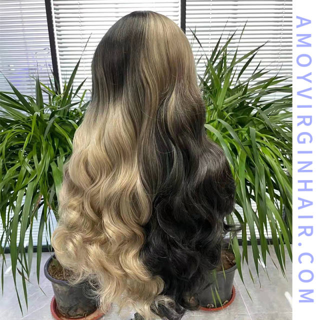 Lace Frontal Ombre Black and Grey Body Wave Synthetic Wigs,150% Density|24 Inches|3x2.5-3 Lace Cap with Natural Hairline|for Women all occasions